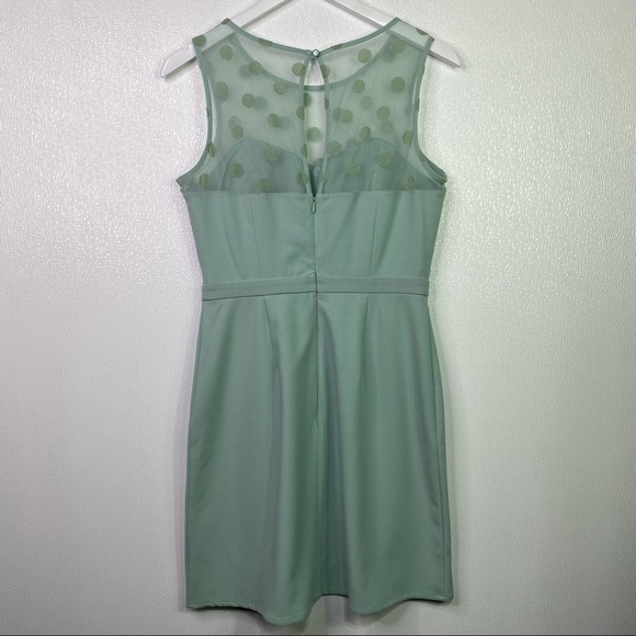 LAUREN CONRAD Light Mint Green Sheer Shoulders Polka Dot Dress Size 8 - Picture 8 of 12